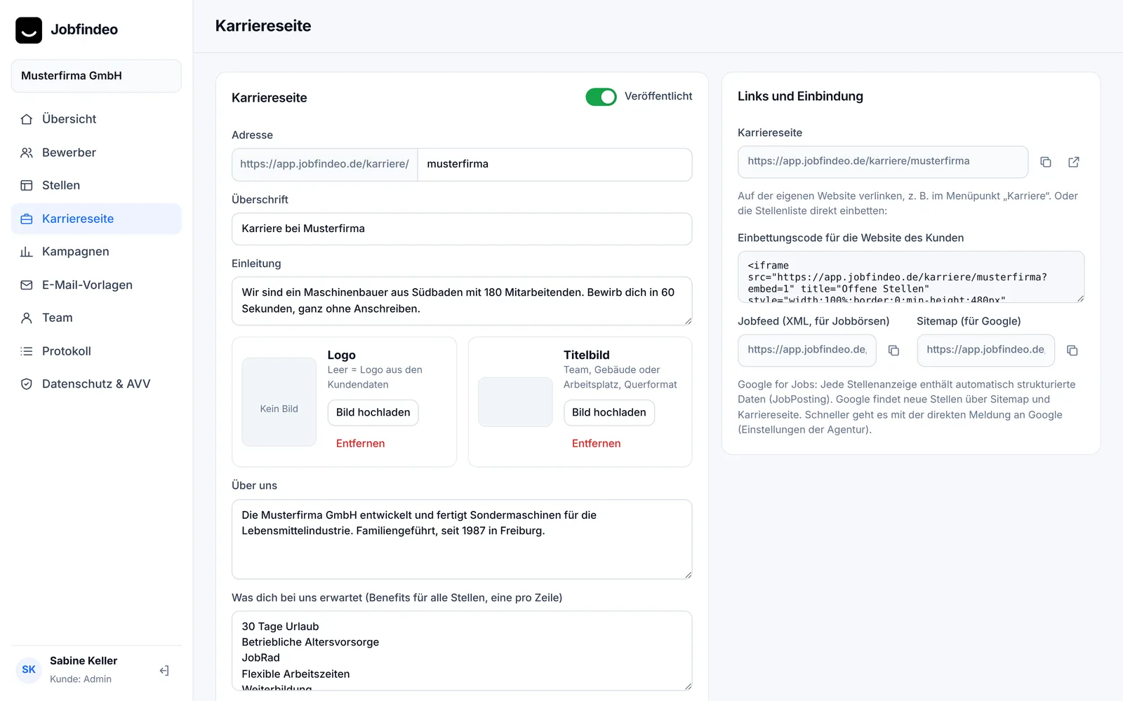 Karriereseite in Jobfindeo