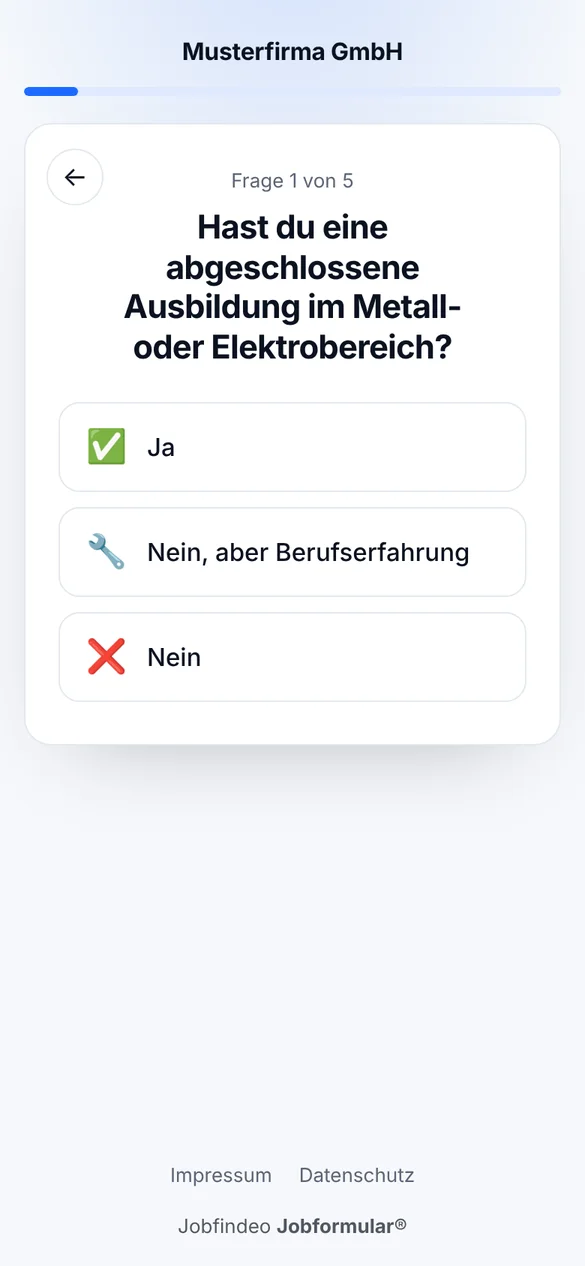 Jobformular erste Frage